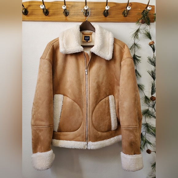 GAP Jackets & Blazers - Gap Women's XXL Tall Vegan Suede Sherpa-Trim Jacket Brannan Brown NWT